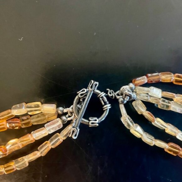 Orange Red Yellow Brown Spessartitle squ bead necklace W/ Steph Dweck Pin - Picture 8 of 12